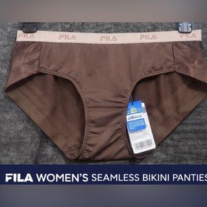 FILA Women Seamless Mesh Bikini Panties Brown Logo Waistband Size M NWT(A240)